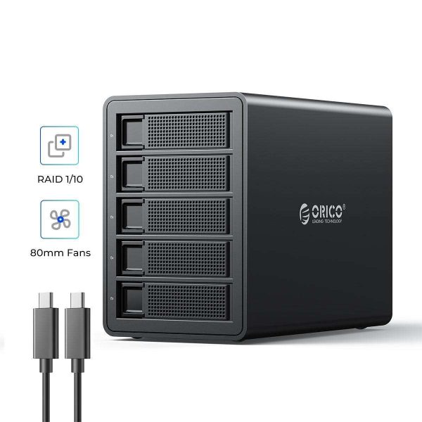 ORICO 5 Bay Hard Drive Enclosure Full Aluminum Type-C USB 3.1 Gen2 (10Gbp/s)  2.5/3.5 inch HDD SSD for Enterprise Class Data Storage, Support Daisy Chain 3559C3 - Black,5 Bay,5 Bay Type C 3559C3