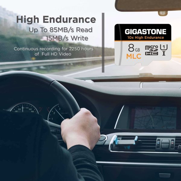 [10x High Endurance] Gigastone Industrial 8GB MLC Micro SD Card, Full HD Video Recording, Security Cam, Dash Cam, Surveillance Compatible 85MB/s, U1 C10, with Adapter [5-Yrs Free Data Recovery]