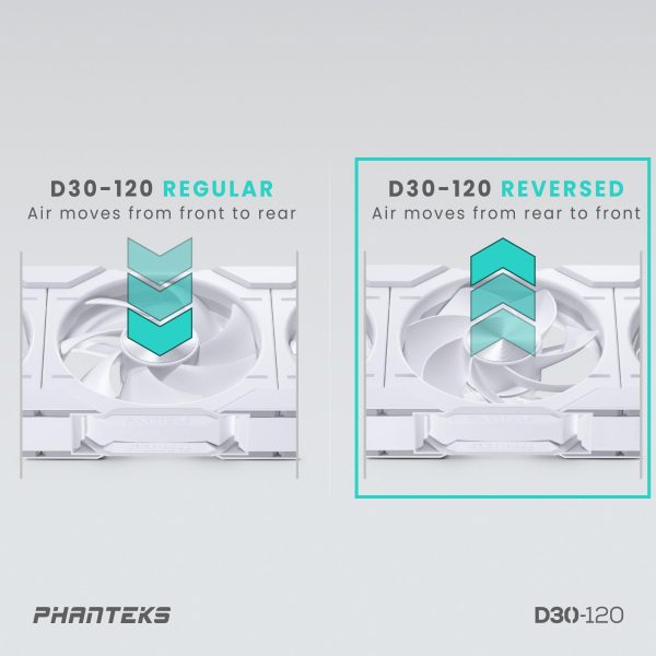 Phanteks D30-120 DRGB PWM FAN, Reverse Airflow Model, Premium D-RGB Performance Fan, ARGB/DRGB lighting, Daisy-chain Fan Linking system, White