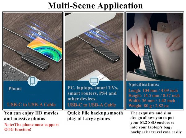 MAIWO M.2 SATA and NVMe Combo  SSD Enclosure with Aluminum Heat Sink Shell, USB3.2 Gen2 Type C 10Gbps. Fits B+M key and M-key M.2 2242,2260,2280,Type C to A and Type C to C Cable Included