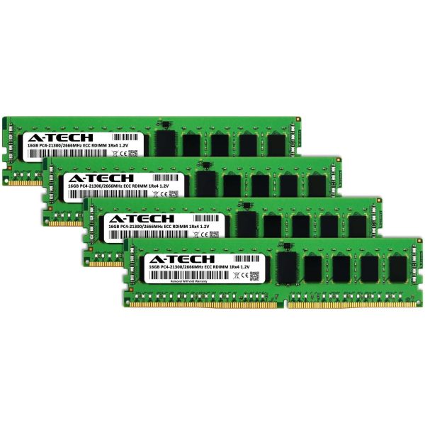 A-Tech 64GB (4x16GB) 1Rx4 PC4-21300R DDR4 2666 MHz ECC RDIMM Registered DIMM 288-Pin Single Rank x4 Server & Workstation RAM Memory Upgrade Kit