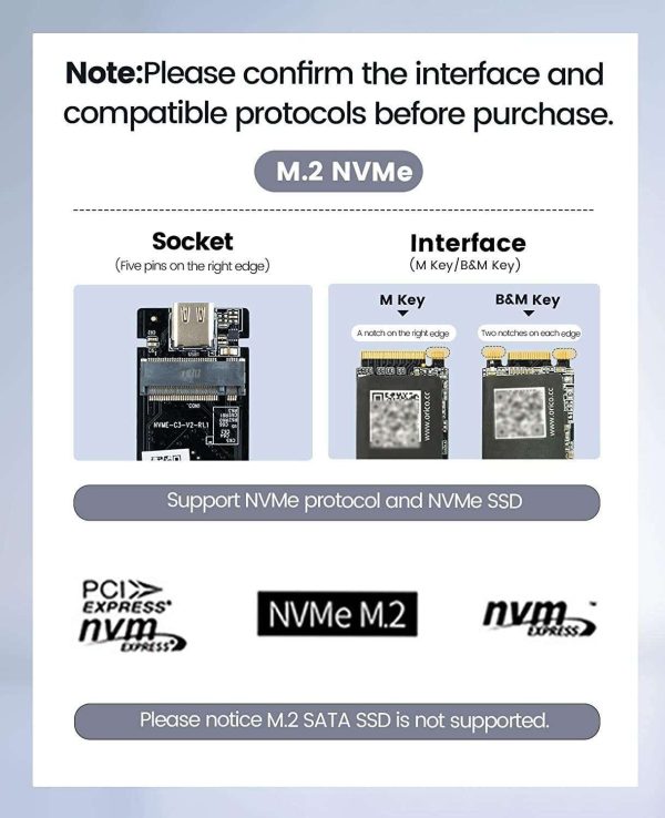 ORICO M.2 NVMe SSD Enclosure 40Gbps PCIe3.0x4 USB Type-C Aluminum Adapter, NVMe 2280 M-Key(B+M Key) External Solid State Drive Case,Compatible with Thunderbolt 3/4 USB3.2/3.1/3.0/Type C