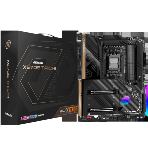 ASRock X670E Steel Legend AM5 ATX Motherboard. 4xDDR5 slots, PCIE 5.0X16, AMD Cross Fire, QuadM.2 slots, Dual LAN ports 1GB and 2.5GB , WIFI-6E,7.1 HD audio, HDMI 2.1, DP 1.4 ports - X670E Taichi