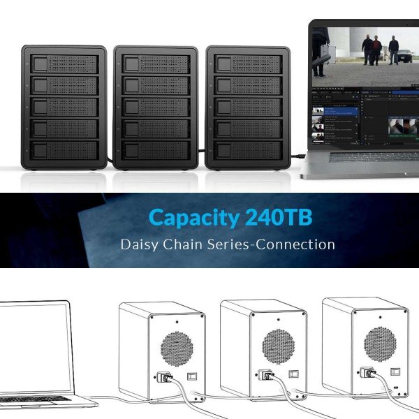 ORICO 5 Bay Hard Drive Enclosure Full Aluminum Type-C USB 3.1 Gen2 (10Gbp/s)  2.5/3.5 inch HDD SSD for Enterprise Class Data Storage, Support Daisy Chain 3559C3