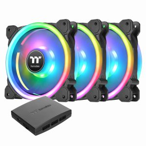 Thermaltake SWAFAN EX 12 RGB PC Cooling Fan, 3 Pack, 500 ~ 2000 RPM, Magnetic Connection, Reversable Blades, controller included, CL-F143-PL12SW-A - 140mm,Black,SWAFAN