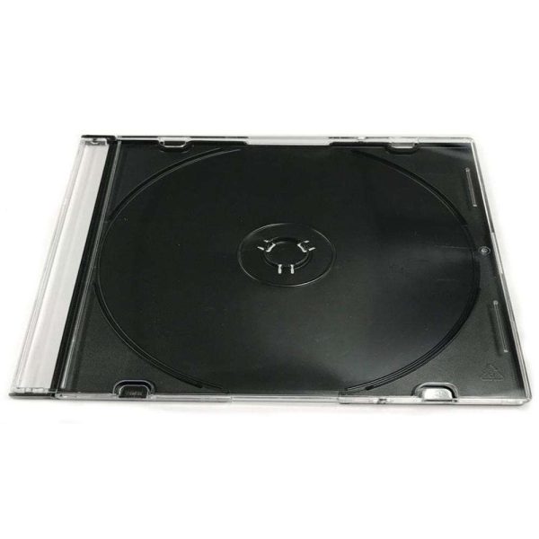 Slim 5.2mm Jewel Case Thin Clear Single CD DVD Disc Storage w/Built-in Black Tray (100 Pack)