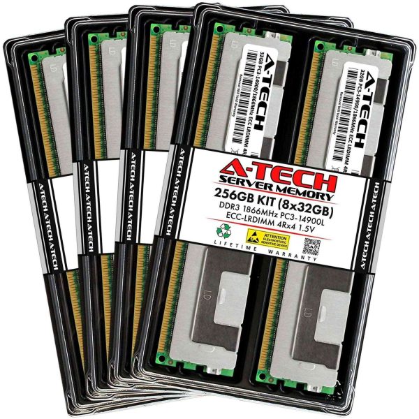 A-Tech 128GB (4x32GB) 4Rx4 PC3-14900L DDR3 1866 MHz ECC LRDIMM 1.5V Load Reduced DIMM 240-Pin Quad Rank x4 Server RAM Memory Upgrade Kit - 256GB (8 x 32GB)