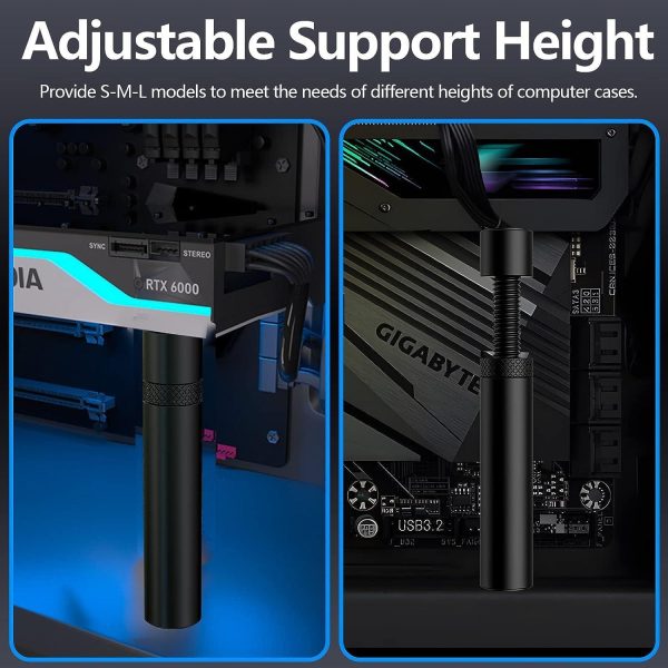 Graphics Card GPU Support Bracket, Adjustable Height GPU Sag Stand Bracket with Magnet and Non-Slip Sheet, GPU Holder for Prevent Universal VGA Graphics Card Sag - 2.8-4.7"- L - Black