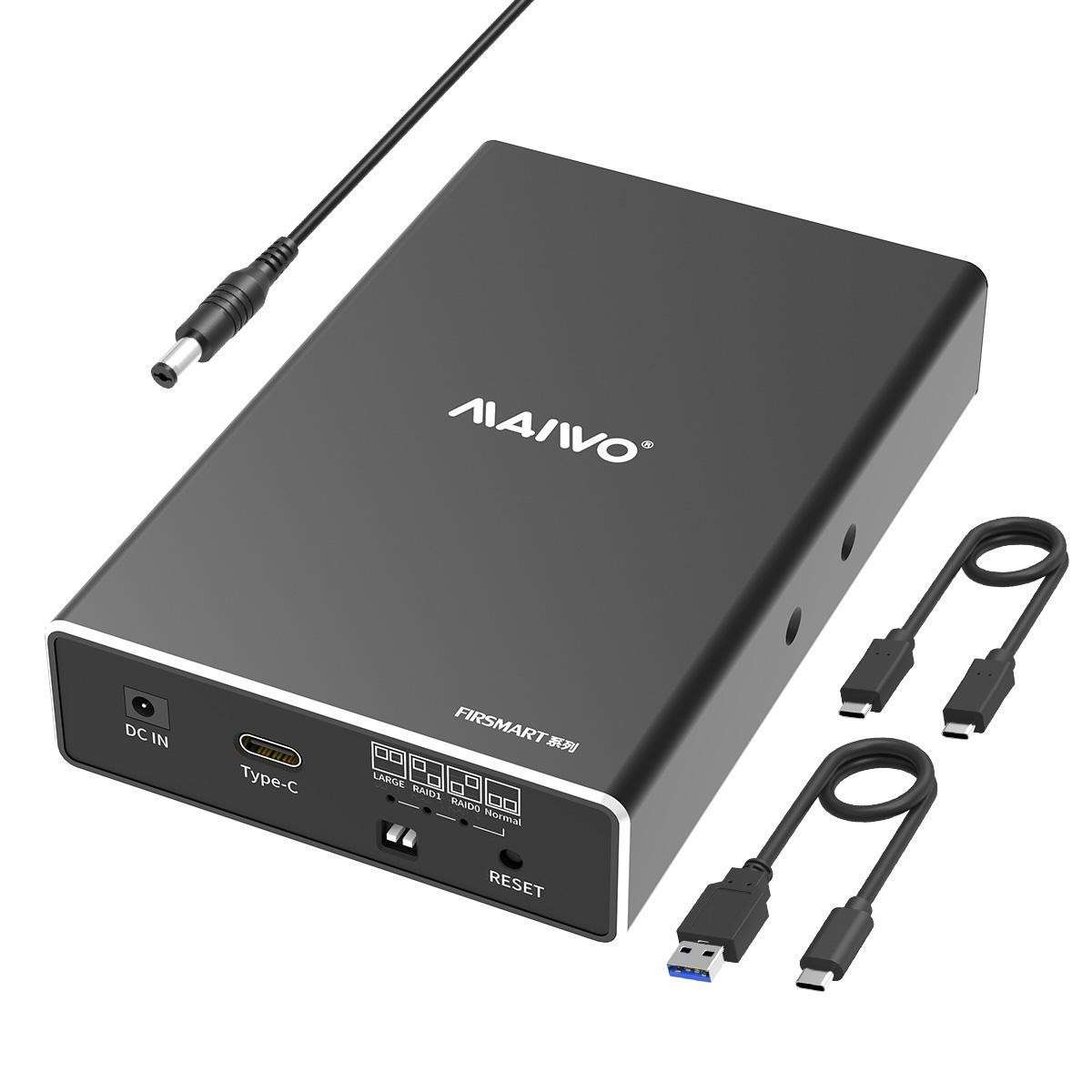 MAIWO 4 Bay RAID Enclosure for 3.5 inch SATA Hard Drive with Two Fans, Support UASP HD-MI 4K HDTV, 64TB USB3.1 Type-C 5Gbps Speed, RAID 0/1/3/5/10 Clone Large Normal - Aluminum,USB3.1 Gen2,Dual HDD,2,Basic USB 3.1 (10Gbps) & SATA III,RAID Enclosure