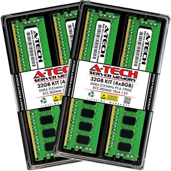 A-Tech 32GB (4x8GB) 1Rx4 PC4-17000R DDR4 2133 MHz ECC RDIMM Registered DIMM 288-Pin Single Rank x4 Server & Workstation RAM Memory Upgrade Kit