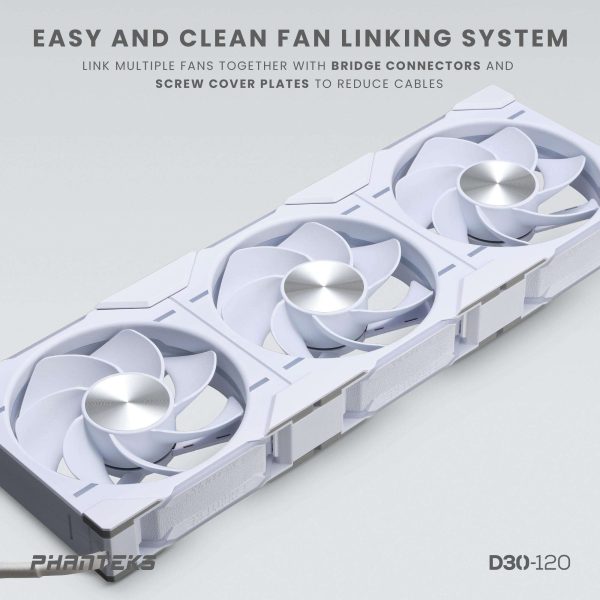 Phanteks D30-120 DRGB PWM FAN, Reverse Airflow Model, Premium D-RGB Performance Fan, ARGB/DRGB lighting, Daisy-chain Fan Linking system, White