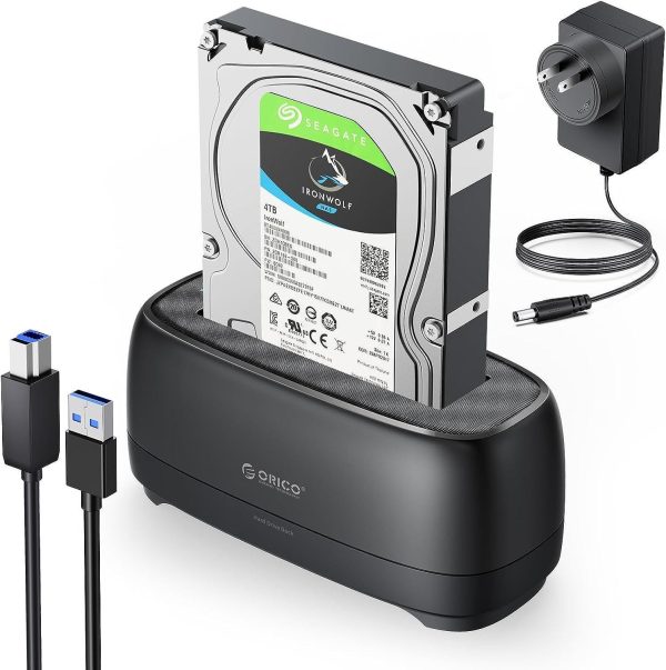 ORICO Dual Bay External Hard Drive Docking Station USB 3.0 to SATA with Duplicator/ Offline Clone Function HDD Dock for 2.5/3.5 inch HDD SSD Plug&Play Support UASP Max Up to 36TB - USB 3.0,Single HDD,1 Bay,Without Clone Function