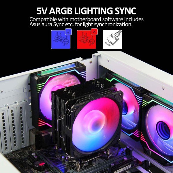 PANO-MOUNTS CPU Cooler Stock Air Cooling Fan with 120mm ARGB 4Pin PC PWM Fans 6 Heat Pipes TDP 210W for Intel LGA 1700 LGA 1200 LGA 1155 LGA 1151 AMD AM5/AM4