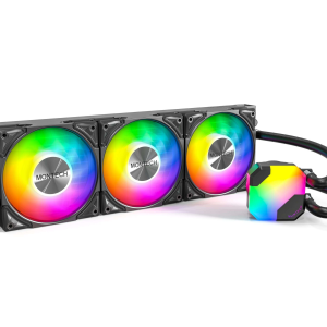MONTECH HyperFlow ARGB 360 - AIO CPU Liquid Cooler, Intel&AMD Compatible, Chart-Topping Performance, Enhanced 3100RPM Water Pump Design, 3X Metal Pro 12 ARGB Ultimate Cooling Fans - Black