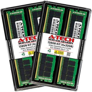 A-Tech 128GB (4x32GB) 2Rx4 PC4-21300R DDR4 2666 MHz ECC RDIMM Registered DIMM 288-Pin Dual Rank x4 Server & Workstation RAM Memory Upgrade Kit