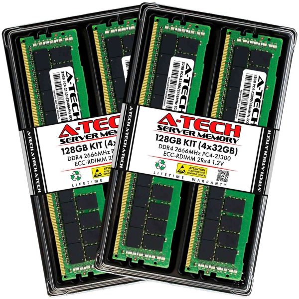 A-Tech 128GB (4x32GB) 2Rx4 PC4-21300R DDR4 2666 MHz ECC RDIMM Registered DIMM 288-Pin Dual Rank x4 Server & Workstation RAM Memory Upgrade Kit