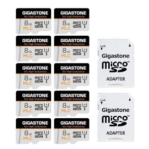 [10x High Endurance] Gigastone Industrial 8GB MLC Micro SD Card, Full HD Video Recording, Security Cam, Dash Cam, Surveillance Compatible 85MB/s, U1 C10, with Adapter [5-Yrs Free Data Recovery] - 80GB (8GB x 10),10-Pack
