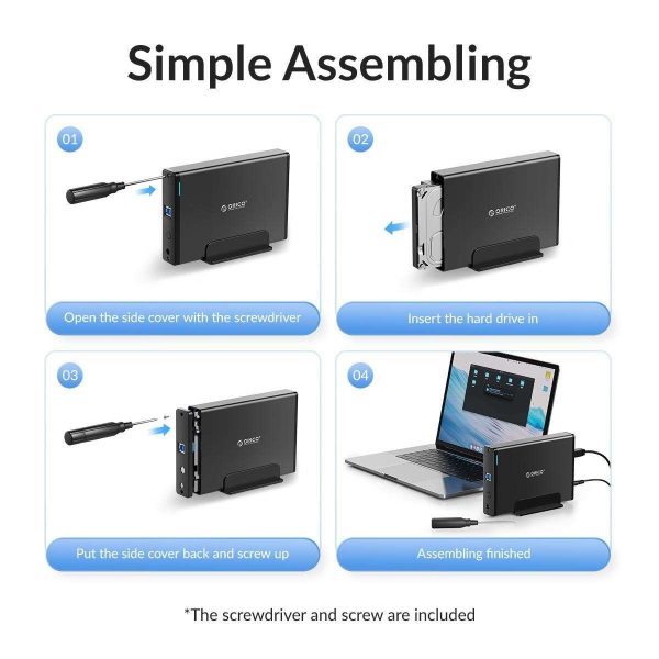 ORICO USB-C Type-C Aluminum 3.5 inch  Hard Drive HDD Enclosure USB-C Gen 1 SATA3.0 3.5" HDD Docking Station Vertical Case Support UASP with Power Adapter for HDD and SSD Tool Free 16TB