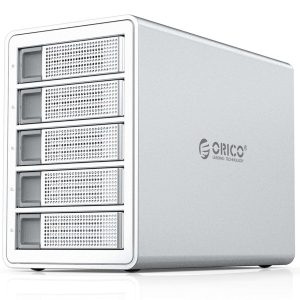 ORICO 5 Bay Hard Drive Enclosure Full Aluminum Type-C USB 3.1 Gen2 (10Gbp/s)  2.5/3.5 inch HDD SSD for Enterprise Class Data Storage, Support Daisy Chain 3559C3 - Silver,5 Bay,5 Bay Type C 3559C3