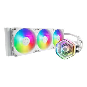 Cooler Master MasterLiquid 360 Atmos ARGB Close-Loop AIO Liquid Cooler, Customize Pump, Sickleflow Edge PWM Fans, 360mm Radiator, CryoFuze, AMD Ryzen AM5/AM4, Intel LGA1700/1200 (MLX-D36M-A25PZ-R1) - 3 Fan Slots (120 mm),White,MasterLiquid 360 Atmos ARGB