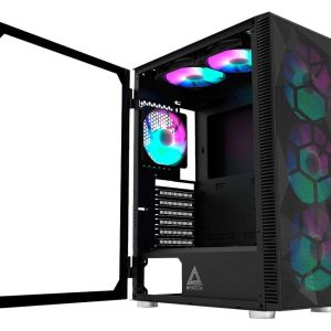 Montech X3 Mesh 6pcs, 3 x 140mm& 3 x 120mm Fixed RGB Lighting Fans (Pre-Installed) ATX Mid-Tower PC Gaming Case, USB3.0, Door Open Tempered Glass Side Panel, High Airflow, Black