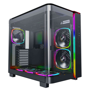MONTECH, KING 95 PRO Dual-Chamber ATX Mid-Tower PC Gaming Case, High-Airflow, Toolless Panels, Sturdy Curved Tempered Glass Front, Six ARGB PWM Fan Pre-installed with Fan Hub, White - KING 95 PRO (Black)