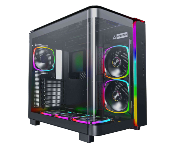 MONTECH, KING 95 PRO Dual-Chamber ATX Mid-Tower PC Gaming Case, High-Airflow, Toolless Panels, Sturdy Curved Tempered Glass Front, Six ARGB PWM Fan Pre-installed with Fan Hub, White - KING 95 PRO (Black)