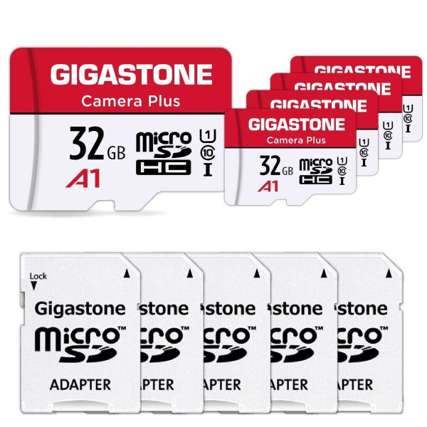 [Gigastone] Micro SD Card 32GB 5-Pack, Camera Plus, MicroSDHC Memory Card for Video Camera, Wyze Cam, Security Camera, Roku, Full HD Video Recording, UHS-I U1 A1 Class 10, up to 90MB/s, with Adapter