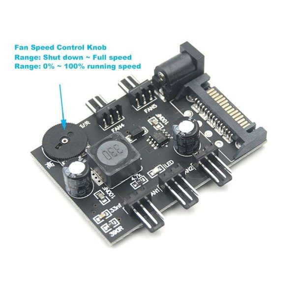 5 Channel Computer PC Case CPU Cooler 3pin cooling fan speed temperature controller, 5 Way 3 pin Fan Hub Power Supply Splitter by SATA 15 pin