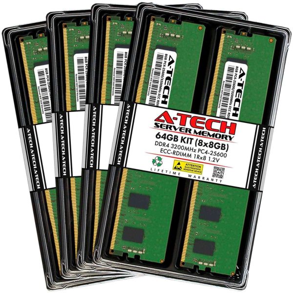 A-Tech 8GB 1Rx8 PC4-25600 DDR4 3200 ECC REG RDIMM Registered DIMM 288-Pin Single Rank x8 Server RAM Memory Module - 64GB (8 x 8GB)