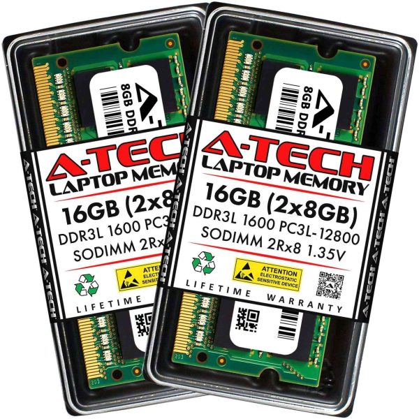 A-Tech 16GB (2x8GB) DDR3 / DDR3L 1600MHz SODIMM PC3L-12800 2Rx8 1.35V CL11 Non-ECC Unbuffered 204-Pin SO-DIMM Notebook Laptop RAM Memory Upgrade Kit - 16GB (2 x 8GB),DDR3L 1600 (PC3L 12800),11