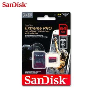SanDisk 128GB Extreme PRO® microSD UHS-I Card with Adapter C10, U3, V30, A2, 200MB/s Read 90MB/s Write SDSQXCD-128G-GN6MA - 64GB