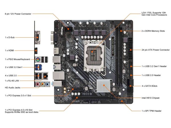 ASRock H610M-HVS LGA 1700

* Dedicated LGA1700 mounting bracket is required.