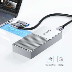 ORICO M.2 NVMe SSD Enclosure 40Gbps PCIe3.0x4 USB Type-C Aluminum Adapter, NVMe 2280 M-Key(B+M Key) External Solid State Drive Case,Compatible with Thunderbolt 3/4 USB3.2/3.1/3.0/Type C - Silver,M.2 NVME SSD,USB 4 (40Gbps)