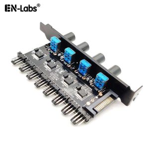 Enlabs PCIFANCO8MPR 8 Channel 3-pin 4pin Fan speed Controller w/ OFF Switch - 8 Fans RPM Speed Reduce Regulator by 4 Knobs w/ PCI Slot Cover - Molex 4pin to 8 Port 3 4Pin Case/CPU Fan Hub Splitter - ZM-MFC1