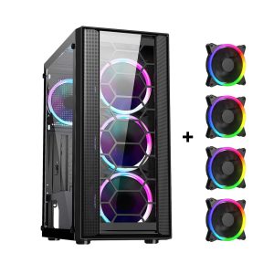DIYPC ATX Mid Tower White - Black / 4 LED Fans