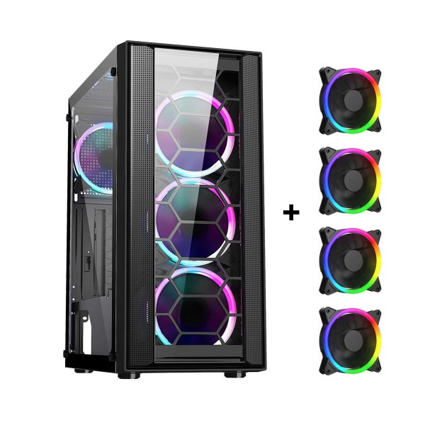 DIYPC ATX Mid Tower White - Black / 4 LED Fans