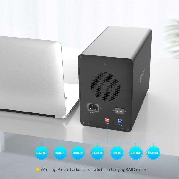 ORICO 5 Bay Raid Enclosure External Hard Drive Enclosure Case Support 90TB for 2.5/3.5 in HDD SSD Aluminum Hard Drive Docking Station for Enterprise Data Storage Built-in 150W Power With Raid