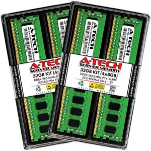 A-Tech 8GB 1Rx4 PC4-21300R DDR4 2666 MHz ECC RDIMM Registered DIMM 288-Pin Single Rank x4 Server & Workstation RAM Memory Upgrade Module - 32GB (4 x 8GB)