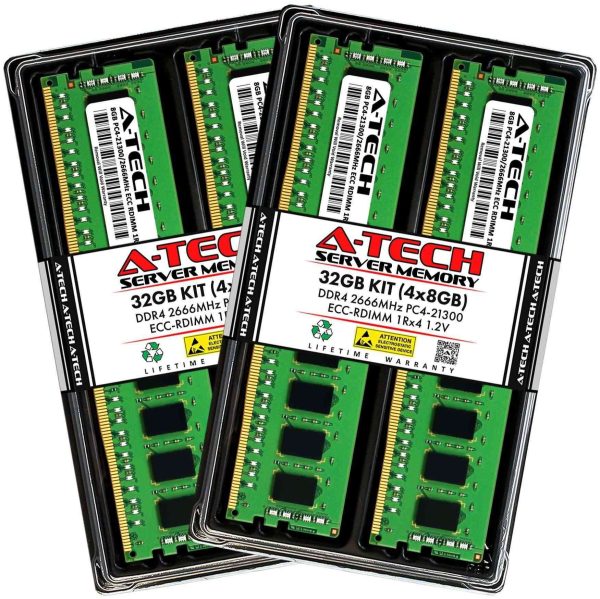 A-Tech 8GB 1Rx4 PC4-21300R DDR4 2666 MHz ECC RDIMM Registered DIMM 288-Pin Single Rank x4 Server & Workstation RAM Memory Upgrade Module - 32GB (4 x 8GB)