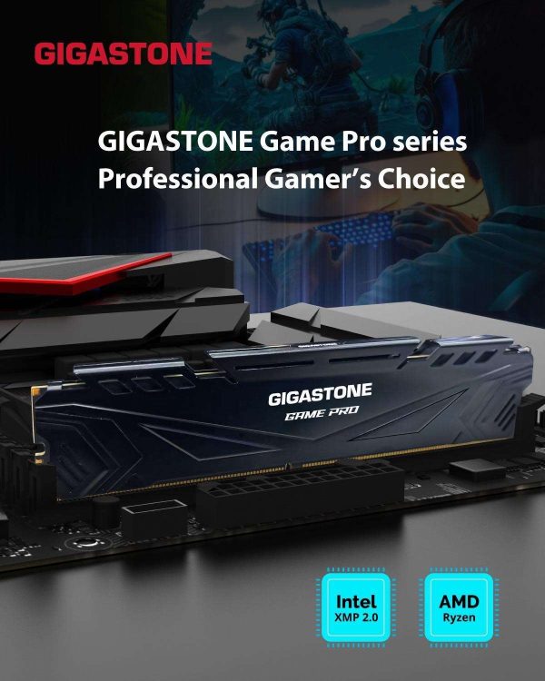 DDR4 RAM GIGASTONE Black Game PRO Desktop RAM 32GB (2x16GB) DDR4 RAM 32GB DDR4-3200MHz PC4-25600 CL16 1.35V 288 Pin Unbuffered Non ECC UDIMM for PC Gaming Desktop Memory (Desktop ONLY)