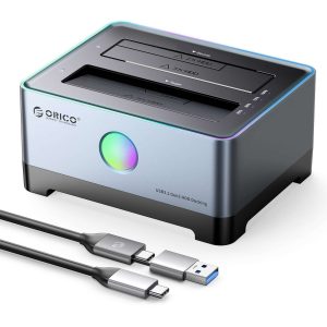 ORICO RGB HDD Docking Station Type-C Aluminum 2.5/3.5 Inch HDD Case RGB Cyberpunk Design 10Gbps Fast Speed Hard Disk Bay for PC Dual HDD With Clone Function - Dual HDD,2 Bay,Without Clone Function