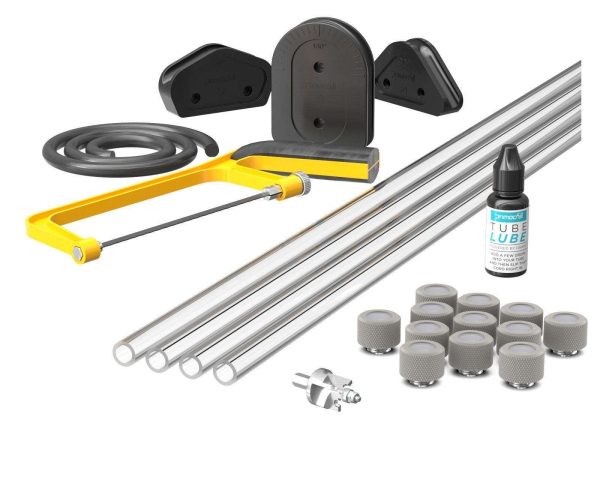 PrimoChill (Complete Kit) 4x 14mm Acrylic/PMMA Tubes, 12x Metrix SX Fitting, Bending Jig/Kit, Cutter and Finishing Bit - TX Matte Silver