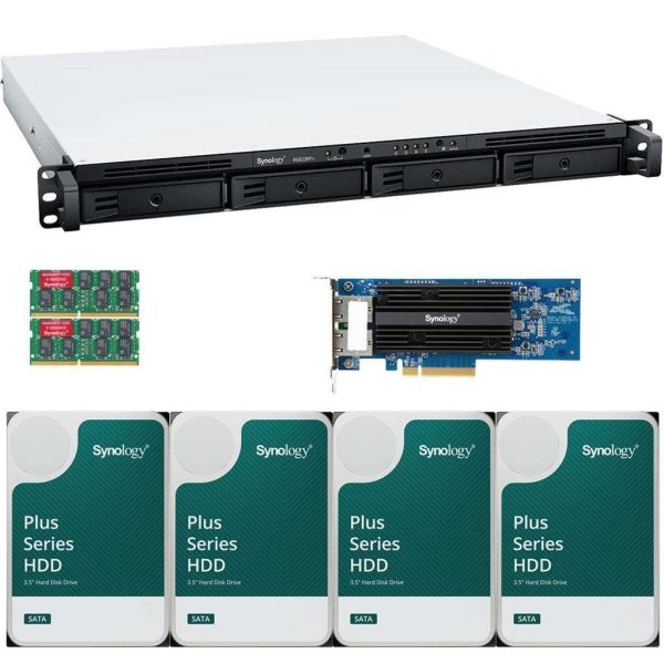 Synology RS822RP+ AMD Ryzen V1500B 4-Bay NAS 16GB RAM, E10G18-T2 10GbE Adapter, 16TB (4 x 4TB) of Synology Plus NAS Drives Fully Assembled and Tested By CustomTechSales - 32GB,24TB (4 x 6TB)