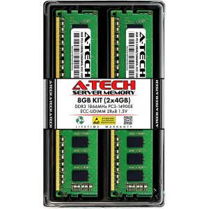 A-Tech 4GB 2Rx8 PC3-14900E DDR3 1866 MHz ECC UDIMM 1.5V ECC Unbuffered DIMM 240-Pin Dual Rank x8 Server & Workstation RAM Memory Upgrade Module - 8GB (2 x 4GB)