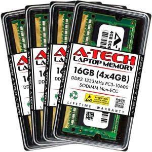 A-Tech 16GB (2x8GB) DDR3 / DDR3L 1600MHz SODIMM PC3L-12800 2Rx8 1.35V CL11 Non-ECC Unbuffered 204-Pin SO-DIMM Notebook Laptop RAM Memory Upgrade Kit - 16GB (4 x 4GB),DDR3 1333 (PC3 10600),9