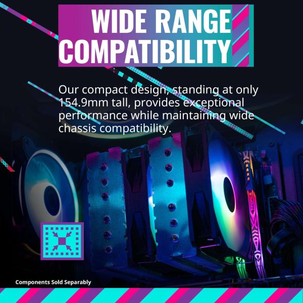 Cooler Master Hyper 620S Dual Tower CPU Air Cooler, ARGB Sync, 120mm PWM Fan, 6 Copper Direct Contact Heat Pipes, 154.9mm Tall, Brackets AMD Ryzen AM5/AM4, Intel LGA1700/1200 (RR-D6NA-17PA-R1)