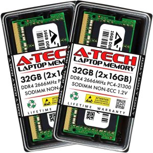 A-Tech 16GB (2x8GB) DDR4 2400MHz SODIMM PC4-19200 Non-ECC Unbuffered CL17 1.2V 260-Pin SO-DIMM Laptop Notebook Computer RAM Memory Upgrade Kit - 32GB (2 x 16GB),DDR4 2666 (PC4 21300),19