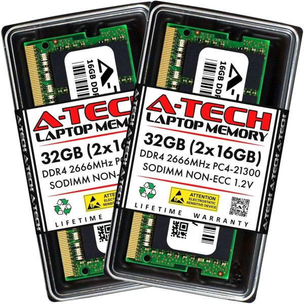 A-Tech 16GB (2x8GB) DDR4 2400MHz SODIMM PC4-19200 Non-ECC Unbuffered CL17 1.2V 260-Pin SO-DIMM Laptop Notebook Computer RAM Memory Upgrade Kit - 32GB (2 x 16GB),DDR4 2666 (PC4 21300),19