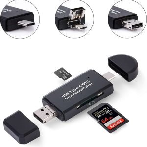 Micro USB OTG to USB 2.0 Adapter, Portable SD/Micro SD Card Reader with Standard USB Male & Micro USB Male Connector for Smartphones Tablets PC & Notebooks with OTG Function - 3-in-1